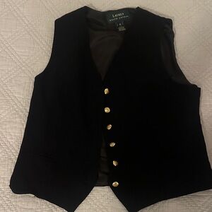 100% Wool Lauren Ralph Lauren Navy Vest with Gold Accents     Sz 10